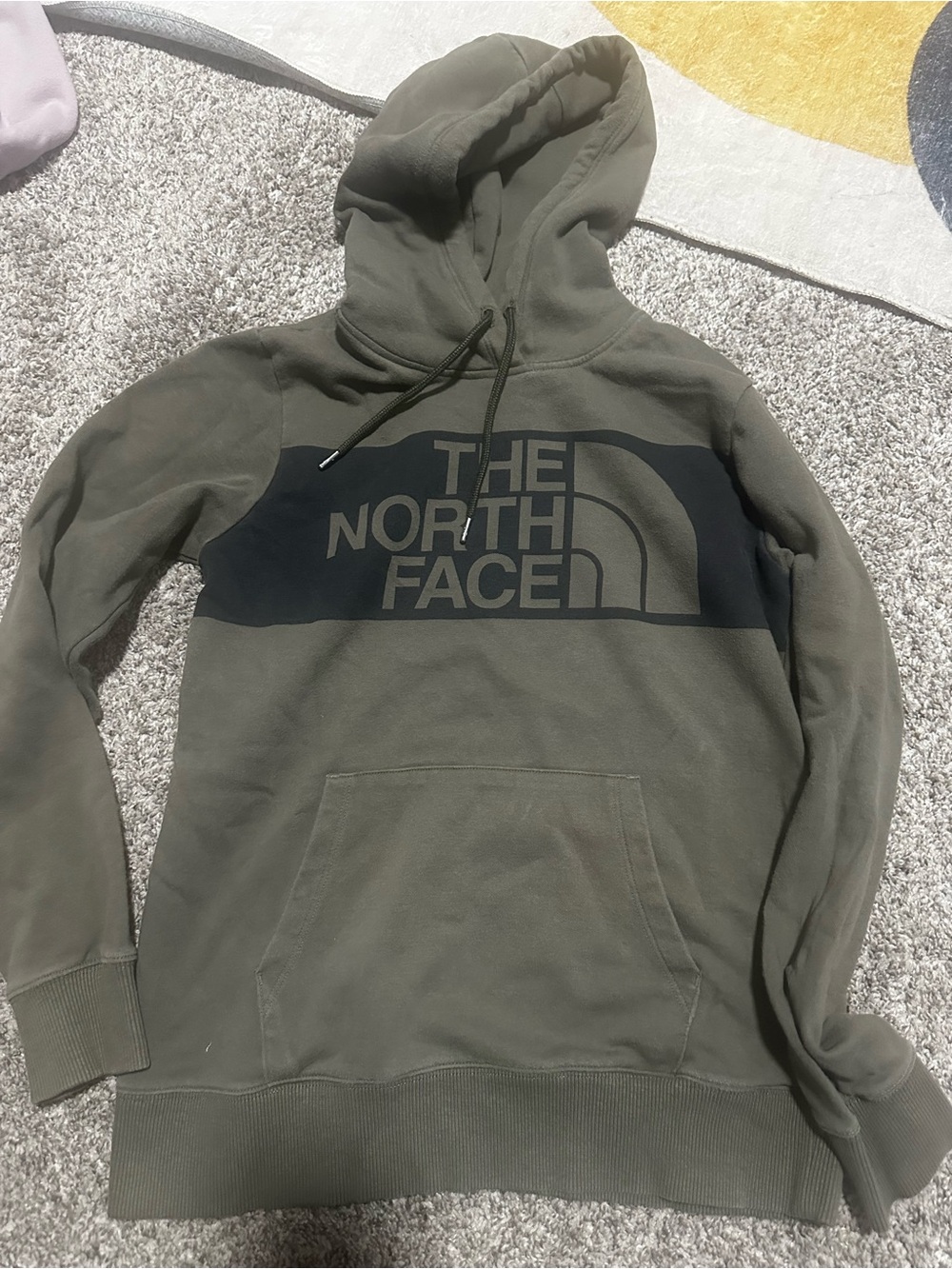 The North Face women’s Olive Green Pullover Hoodie with Black Logo